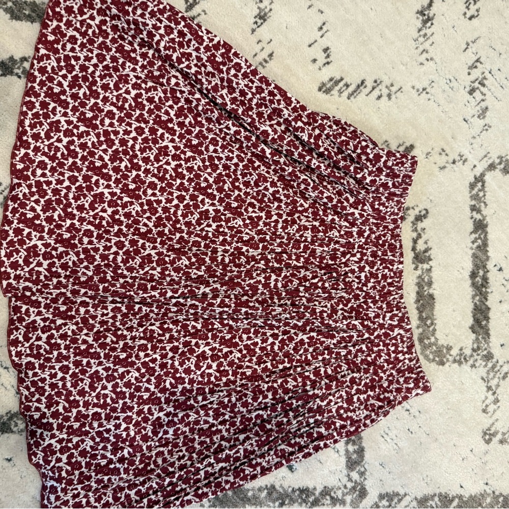 LOFT Burgundy Floral A-Line Skirt